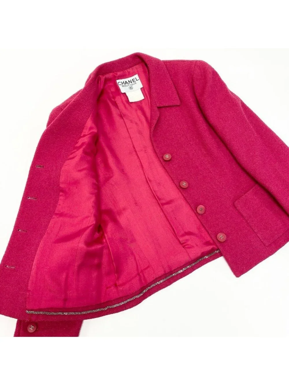 Chanel Tweed Jacket CC Logo Button 38 Pink